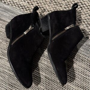 Paul Green suede booties with stacked heel, round toe, double side zip